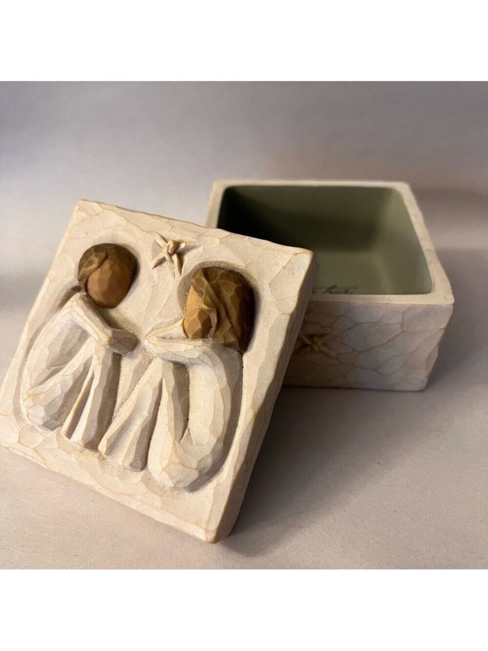 3” square x 1 7/8th” high Willow Tree friendship lidded box with inscription